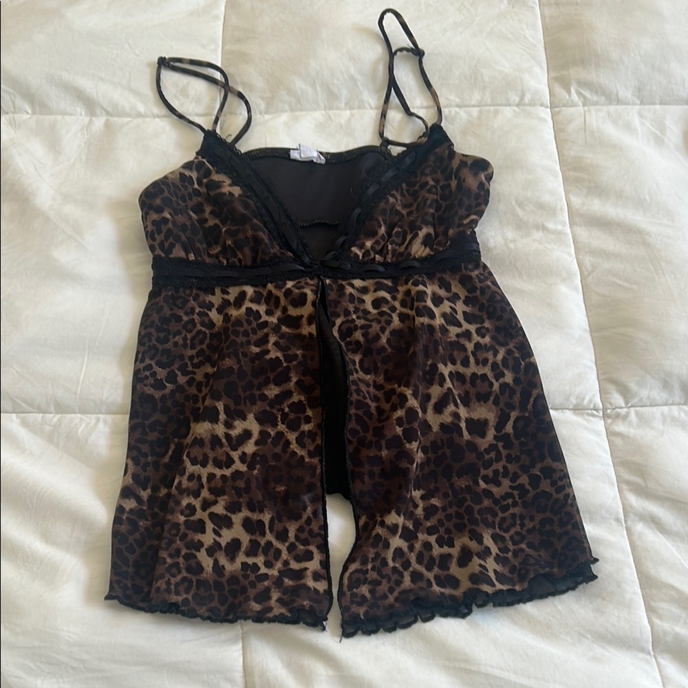Garage Brown and Black Crop Top with Lace Trim